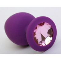 Пробка силиконовая фиолетовая с розовым стразом 9,5х4см 47407-2MM