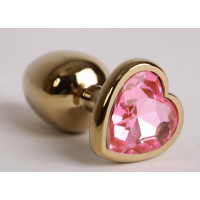 Анальная пробка золото 7,5 х 2,8 см с сердечком розовый страз размер-S 47193-MM