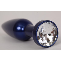 Анальная пробка металл 11,2х2,9см  синяя с прозрачным стразом  размер- L 47197-3-MM