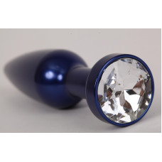 Анальная пробка металл 11,2х2,9см  синяя с прозрачным стразом  размер- L 47197-3-MM