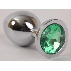 Анальная пробка серебряная с зеленым кристаллом 3,4х8,2 47046-1-MM