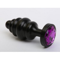 Анальная пробка фигурная 3,5 х 8,2 см металл черная фиолетовый страз 47474-5MM