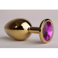 Анальная пробка золотая с фиолетовым кристаллом 9,5х4см 47058-2-MM
