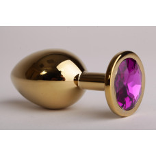 Анальная пробка золотая с фиолетовым кристаллом 9,5х4см 47058-2-MM