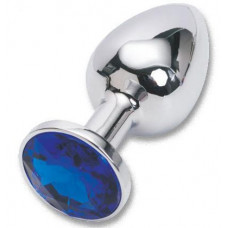 Анальная пробка серебро со вставкой синий страз S 47018-MM