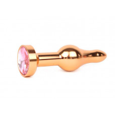 Удлиненная шарикообразная золотистая анальная втулка с розовым кристаллом - 10,3 см.