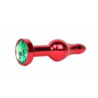 Удлиненная шарикообразная красная анальная втулка с зеленым кристаллом - 10,3 см.