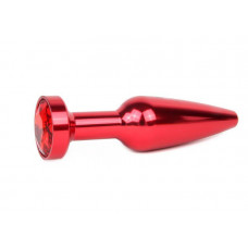 Удлиненная коническая гладкая красная анальная втулка с красным кристаллом - 11,3 см.