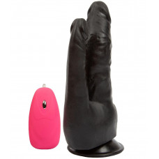Черный анально-вагинальный вибромассажёр на присоске - 17 см.