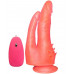 Розовый анально-вагинальный вибромассажёр на присоске - 17 см.
