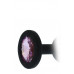 Черная гладкая анальная пробка с розовым кристаллом - 7 см.