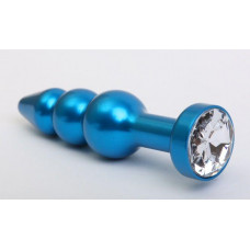 Синяя фигурная анальная пробка с прозрачным кристаллом - 11,2 см.