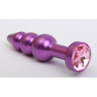 Фиолетовая фигурная анальная ёлочка с розовым кристаллом - 11,2 см.