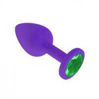 Анальная втулка силиконовая фиолетовая с зеленым кристаллом маленькая