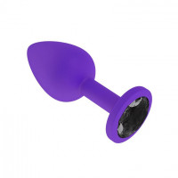 Анальная втулка силиконовая фиолетовая с черным кристаллом маленькая