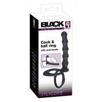 Ребристая насадка для двойного проникновения Black Velvets Cock & Ball ring