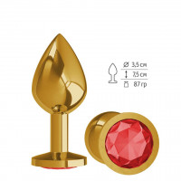Анальная втулка Gold с красным кристаллом средняя