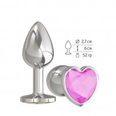 Анальная втулка Silver с розовым кристаллом сердце маленькая