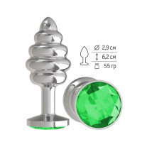 Анальная втулка Silver Spiral малая с зеленым кристаллом