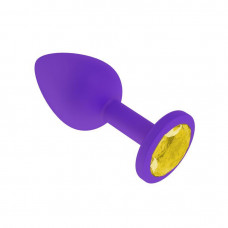 Анальная втулка силиконовая фиолетовая с желтым кристаллом маленькая