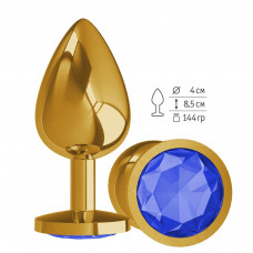 Анальная втулка Gold с Синим кристаллом большая