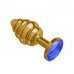 Анальная втулка Gold Spiral с синим кристаллом маленькая