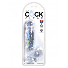 Прозрачный фаллоимитатор с мошонкой на присоске King Cock Clear 6 Cock with Balls