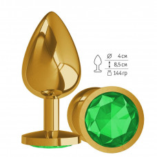 Анальная втулка Gold с зеленым кристаллом большая