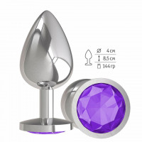 Анальная втулка Silver с фиолетовым кристаллом большая