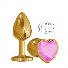 Анальная втулка Gold малая с розовым кристаллом сердце