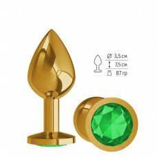Анальная втулка Gold с зеленым кристаллом средняя