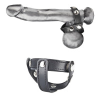 Кольцо на пенис с разделителем мошонки из искусственной кожи на клепках T-STYLE COCK RING