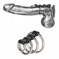 Хомут на пенис из трех металлических колец и кольца для привязи 3 RING GATES OF HELL