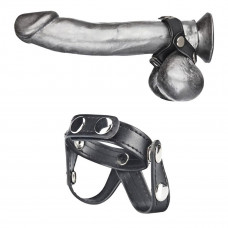 Кольцо на пенис с разделителем мошонки из искусственной кожи на клепках V-STYLE COCK RING