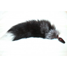 Анальная пробка черного цвета с лисьим хвостом чернобурка, 3,2 см.